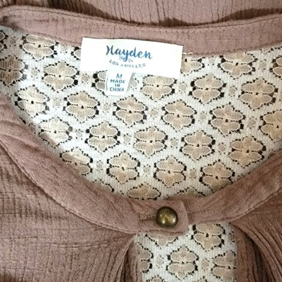 Hayden Brown & Tan Embroidered Long Sleeve Casual Top in Size Medium - Picture 4 of 6